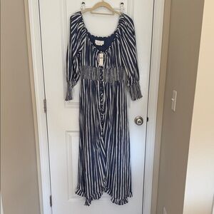 Anthropologie Navy and White Long Sleeve Dress
